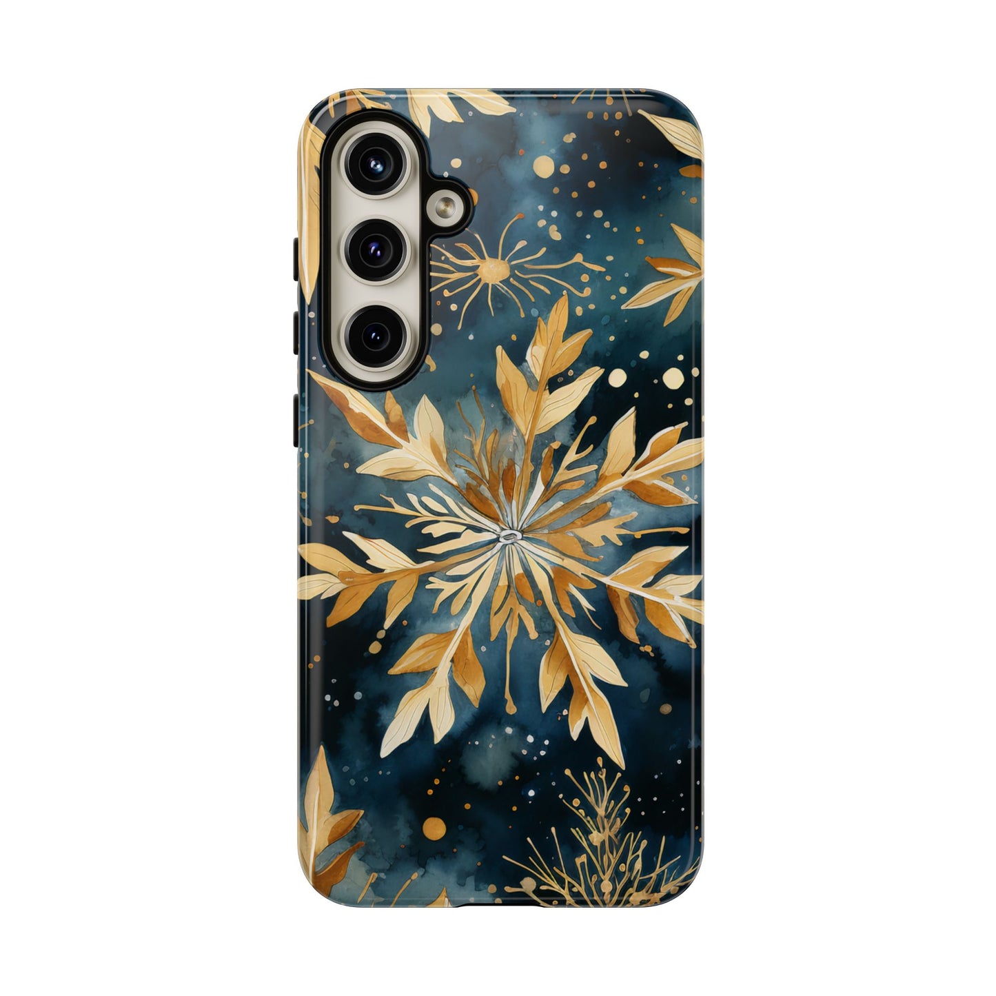 Gold Floral Snowflakes on Midnight Blue - Samsung Galaxy Series Case