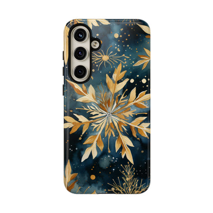 Gold Floral Snowflakes on Midnight Blue - Samsung Galaxy Series Case