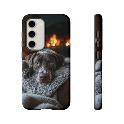 Cozy German Shorthaired Pointer Samsung Galaxy Case – Rustic Fireplace Protective Cover