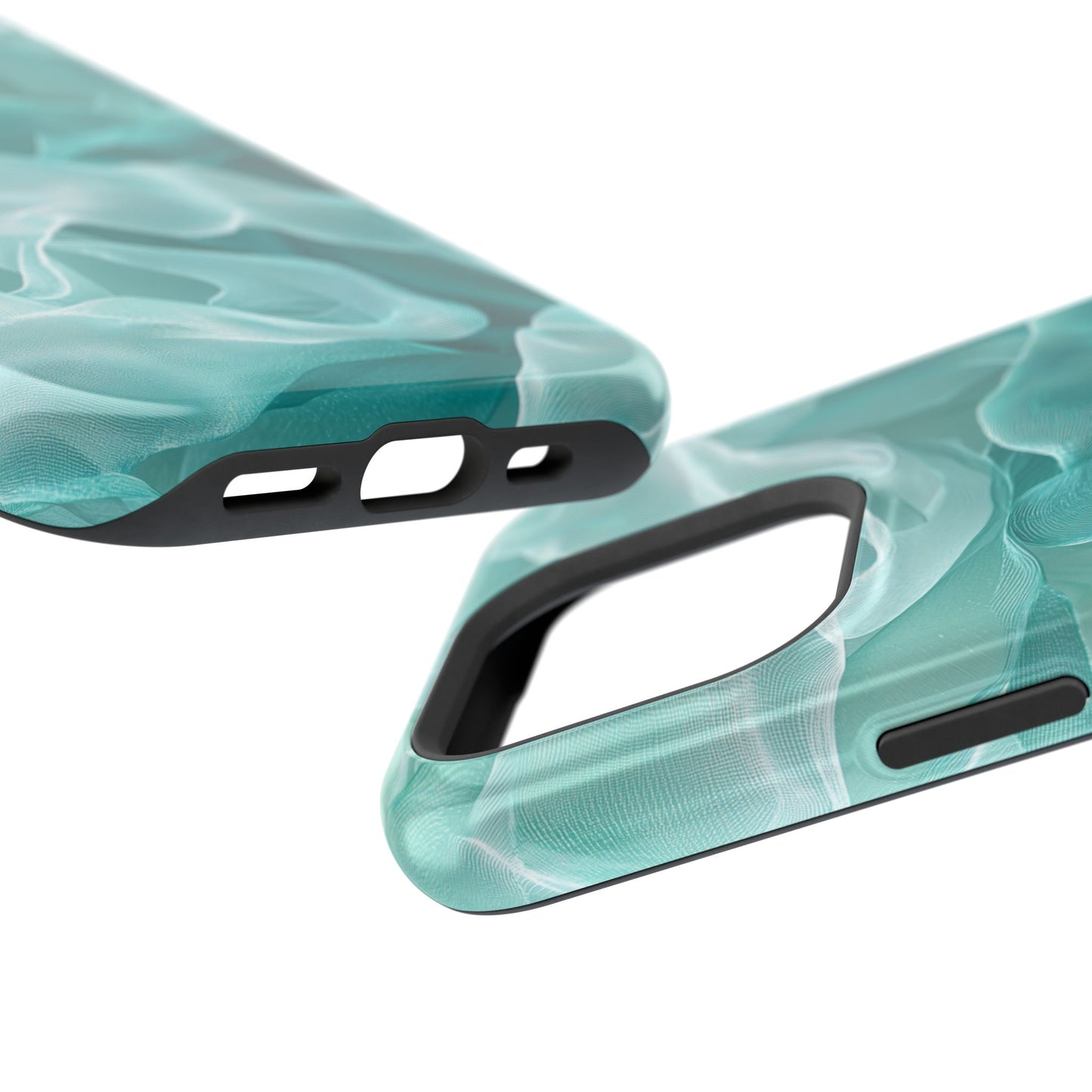 Elegant Flowing Teal Fabric MagSafe iPhone Case – Soft Waves Design