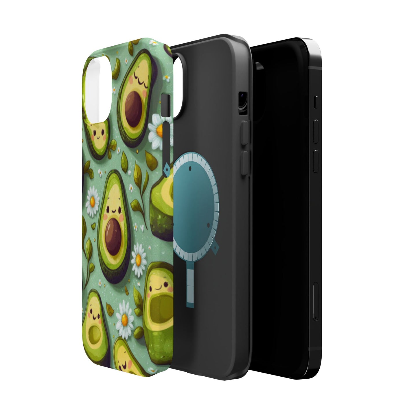 Cute Avocado MagSafe iPhone Case – Adorable Kawaii Avocados with Daisies, Shock-Resistant