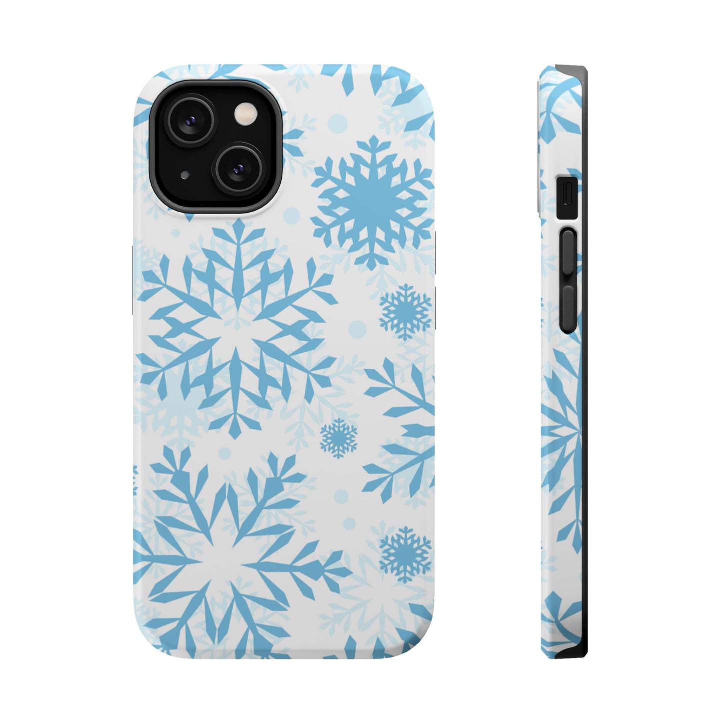 Frosty Blue Snowflakes MagSafe iPhone Case – Shockproof, Smooth Matte Finish, Dual-Layer Design