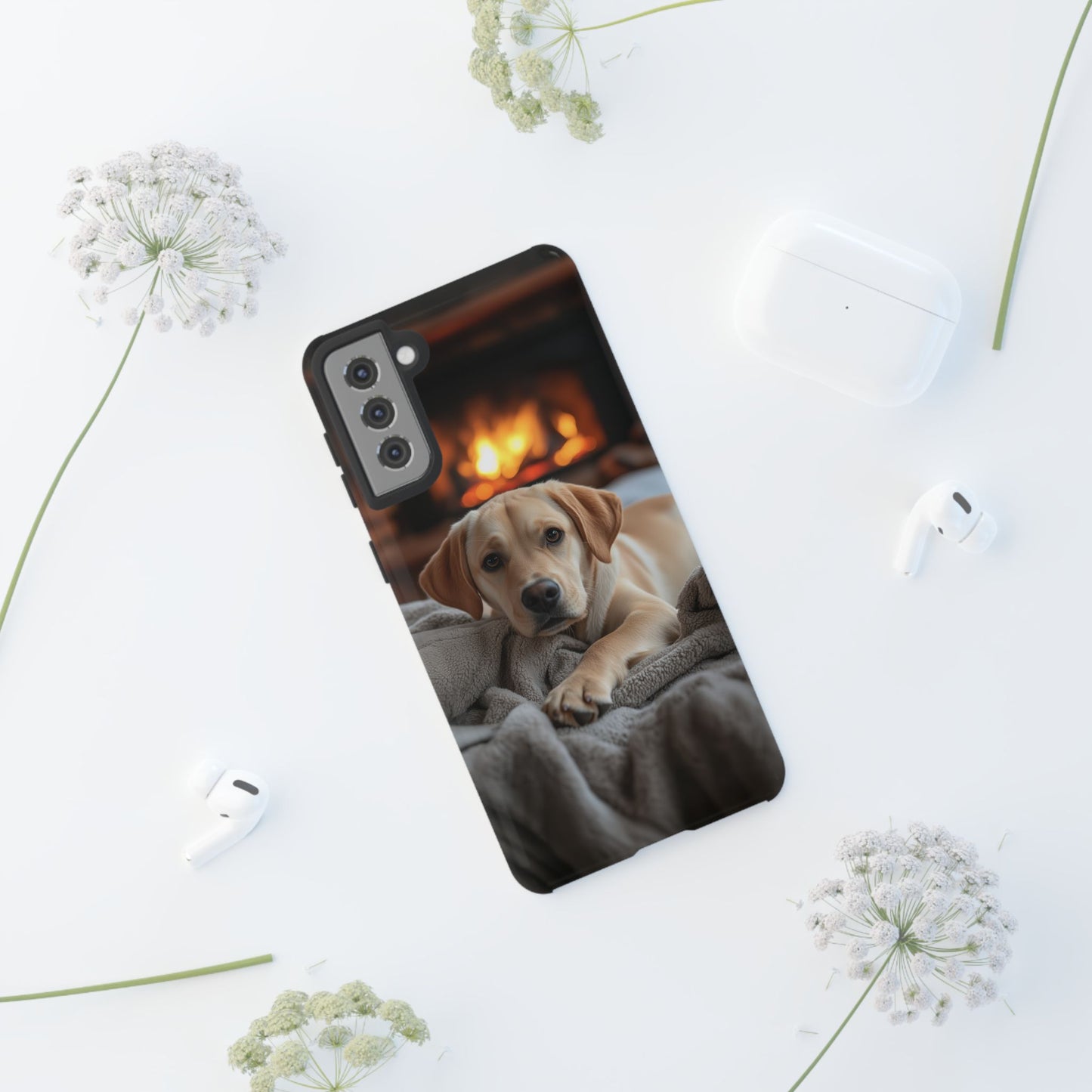 Cozy Golden Retriever by the Fireplace - Samsung Galaxy Case