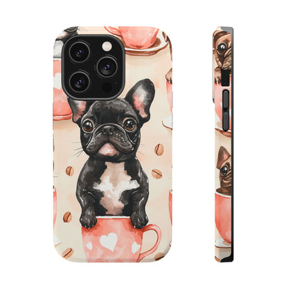 French Bulldogs in Coffee Cup MagSafe iPhone Case – Cute Dog Art, Shockproof & Slim Design