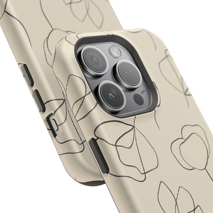 Minimalist Line Art Floral Tough MagSafe iPhone Case – Elegant Abstract Design with Dual-Layer Protection