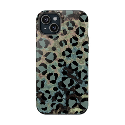 Moody Watercolor Leopard Print Tough MagSafe iPhone Case – Earthy Abstract Pattern with Dual-Layer Protection