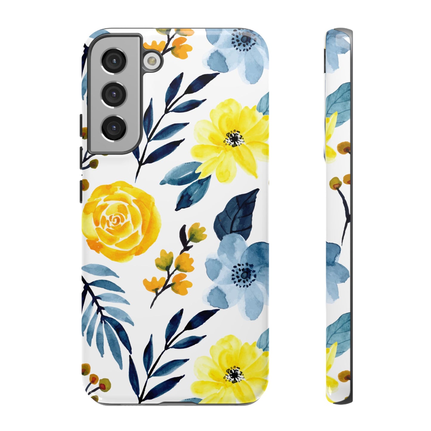 Golden Yellow & Sky Blue Floral – Watercolor Botanical Samsung Galaxy Case