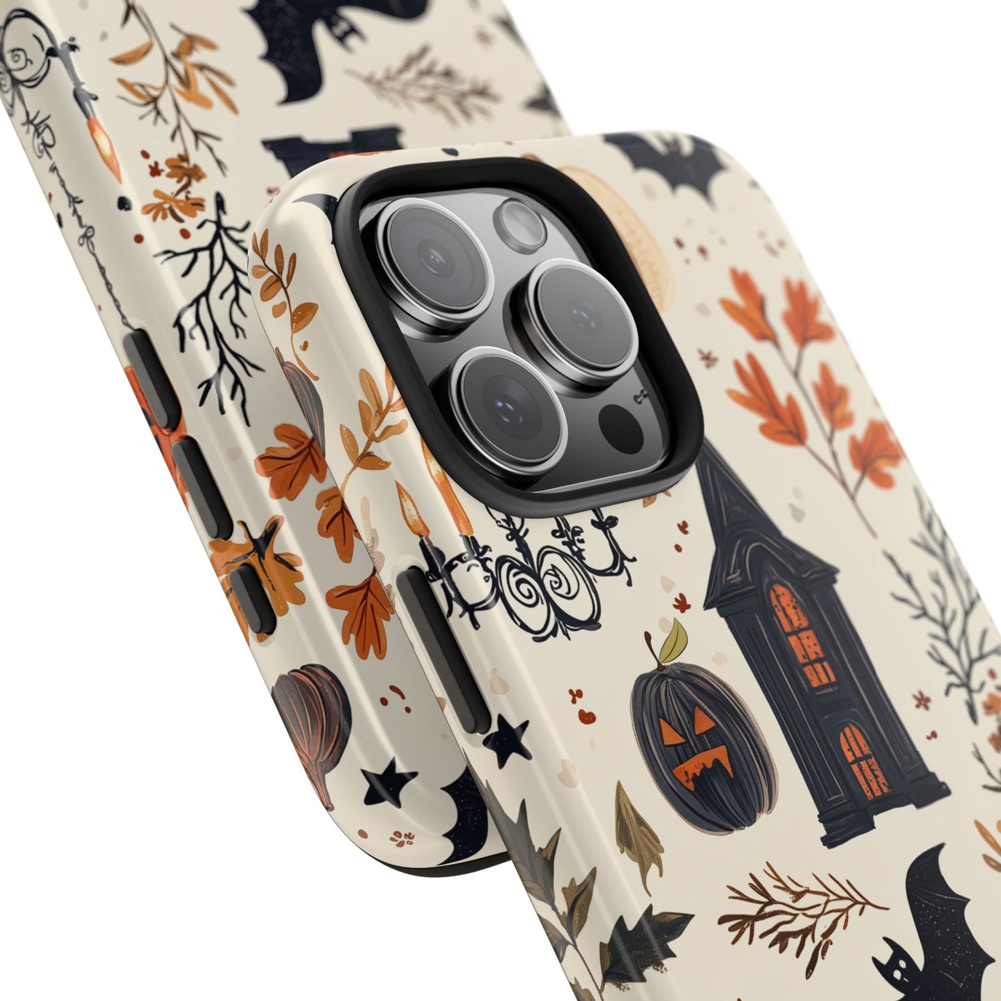 Haunted Halloween iPhone Case – Haunted House, Bats, and Pumpkins Design