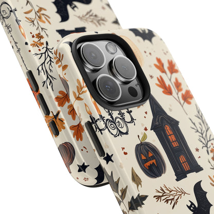 Haunted Halloween iPhone Case – Haunted House, Bats, and Pumpkins Design