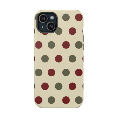 Red & Green Polka Dots on Cream – MagSafe iPhone Case