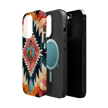 Bold Aztec Pattern Tough MagSafe iPhone Case – Vibrant Geometric Design, Dual-Layer Protection