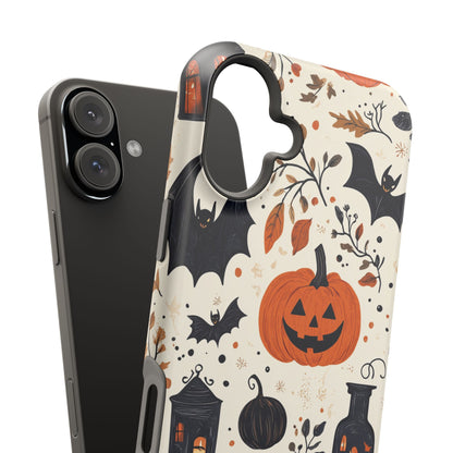 Charming Halloween MagSafe iPhone Case – Pumpkin, Bats, and Spooky Lantern Design