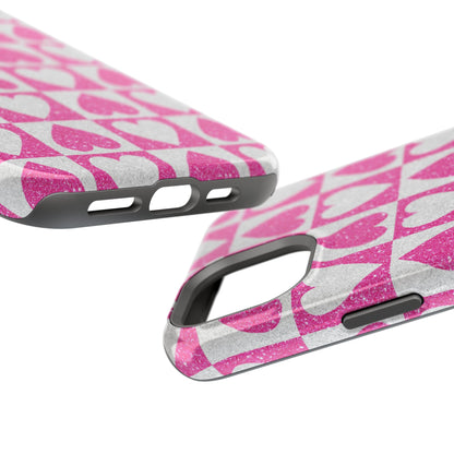 Pink Glitter Heart Checkered Pattern MagSafe Case