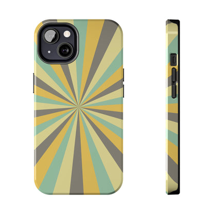 Vintage Sunburst Rays iPhone Case – Bold 70s-Inspired Burst in Yellow, Mint, and Gray