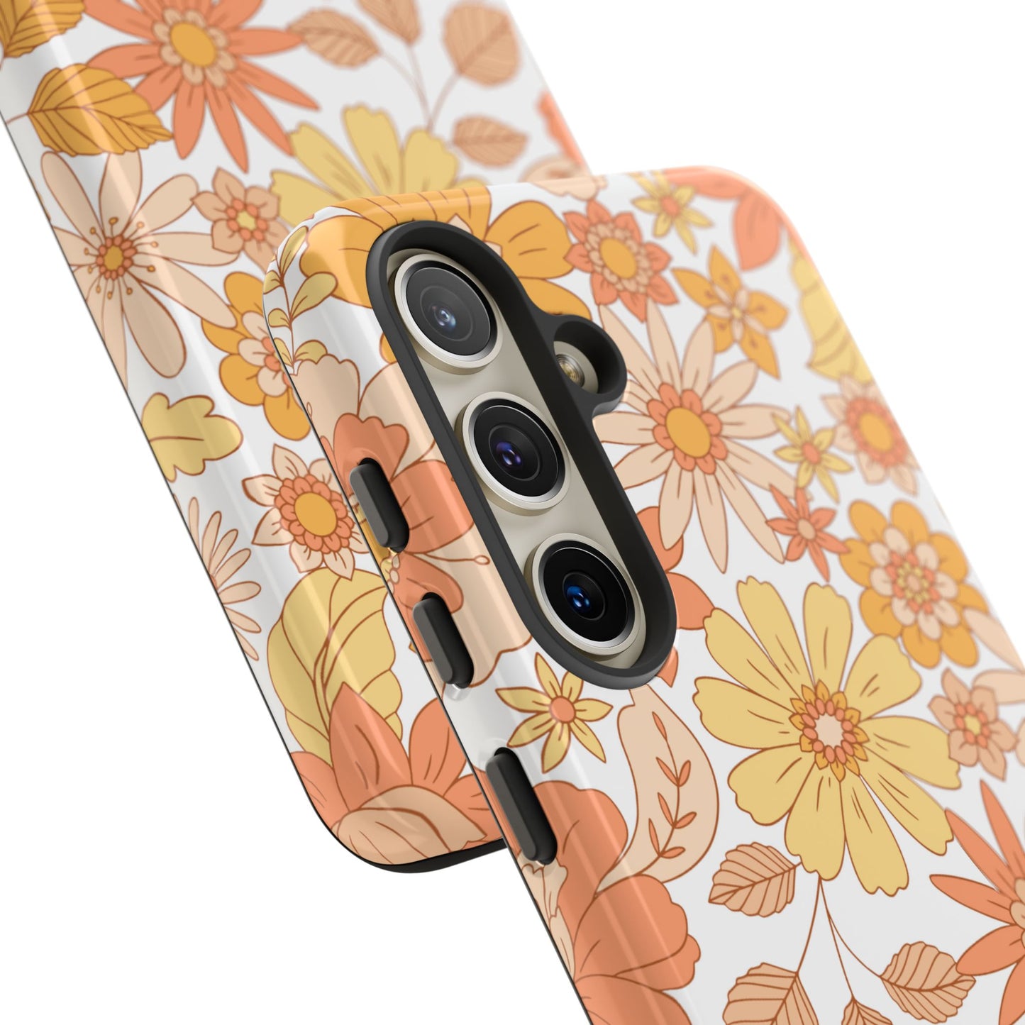 Vintage Floral Bloom Samsung Galaxy Case – Warm Orange & Yellow Retro Flower Design with Matte Finish