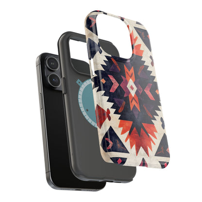 Boho Tribal Starburst Tough MagSafe iPhone Case – Vibrant Geometric Design, Dual-Layer Protection