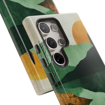 Retro Mountain Sunrise Samsung Galaxy Case – Minimalist Landscape Design, Dual-Layer Protection