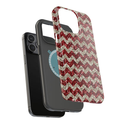 Sparkling Red & White Chevron – Glitter Illusion MagSafe iPhone Case