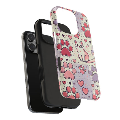 Cute Cat and Paw Print iPhone Case - Pet Lover’s Protective Cover