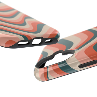 Groovy Waves MagSafe iPhone Case – Retro 70s-Inspired Stripes in Coral, Cream, and Teal