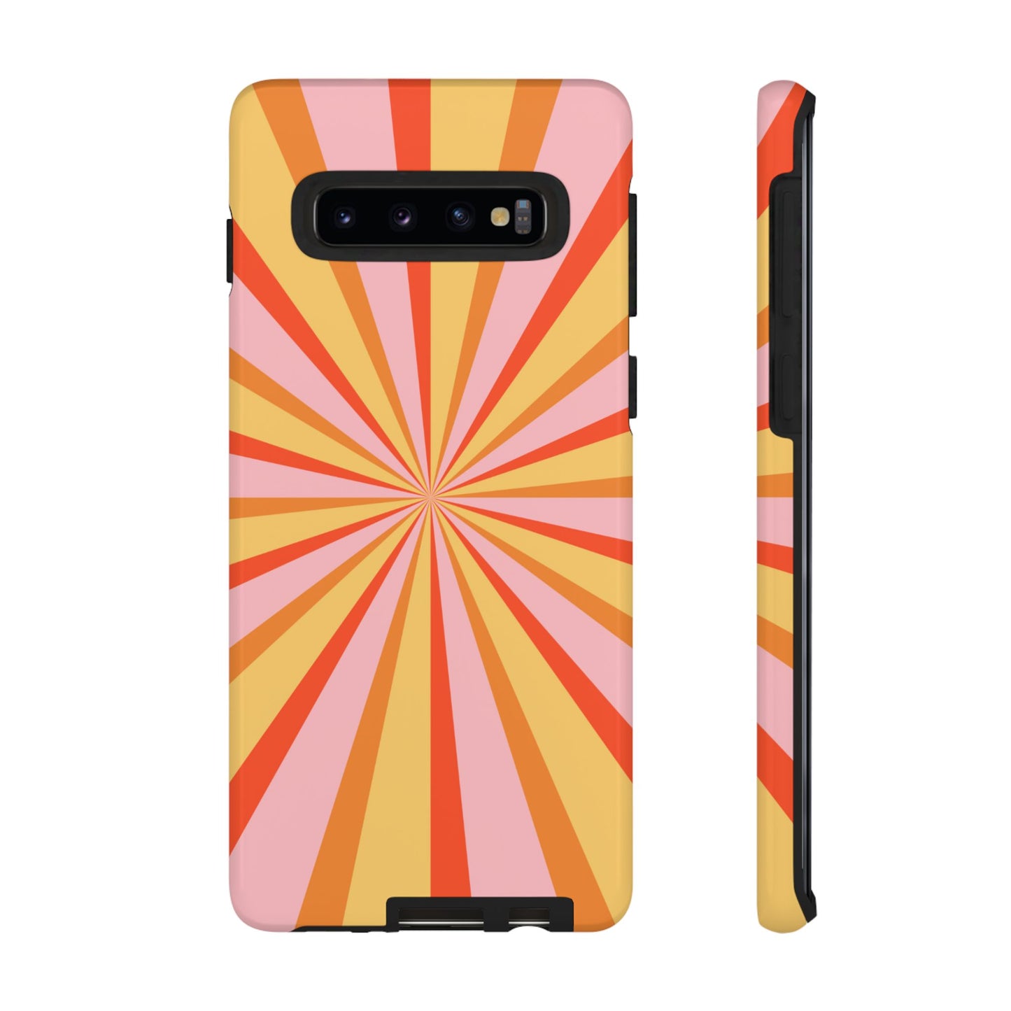 Bold Retro Sunburst Samsung Galaxy Case – Vibrant 70s-Inspired Rays in Orange, Pink, and Yellow