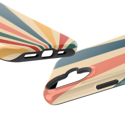 Retro Sunbeam MagSafe iPhone Case – 70s-Inspired Radiating Stripes in Coral, Teal, and Mustard