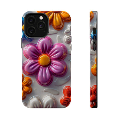 Glossy 3D Floral MagSafe iPhone Case – Colorful Flower Pattern, Durable Protection