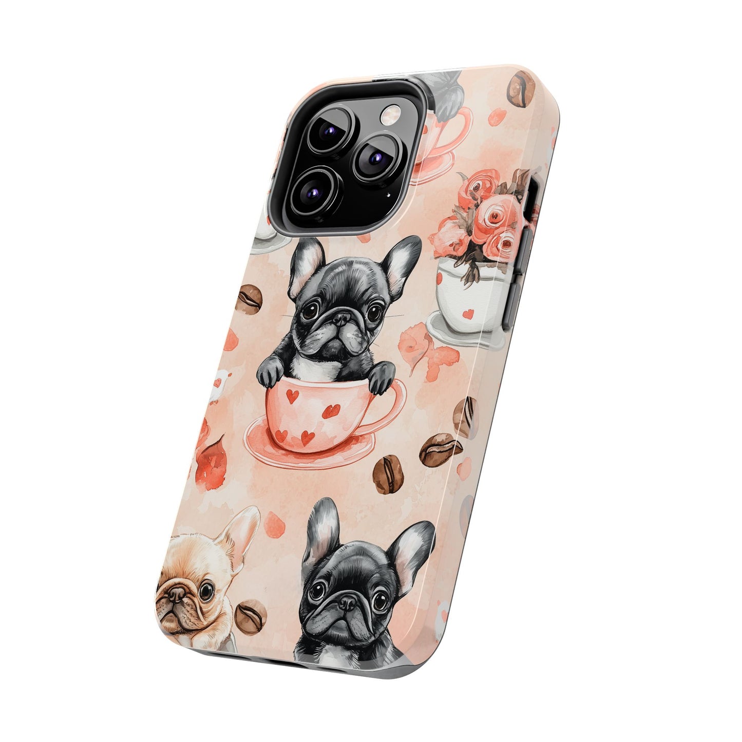 French Bulldogs in Heart iPhone Case – Cute Dog & Floral Design, Shockproof Protection - BOGO Cases