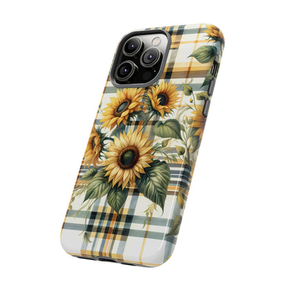 Cute Sunflower Phone Case - Sunny Blossom Plaid - Checkered Sunflowers Phone Case for iPhone & Samsung. Be Happy With These Bright Colors!