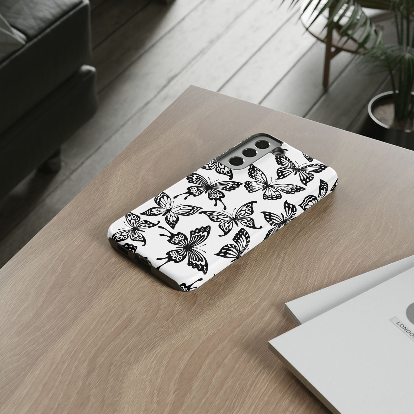 Monochrome Butterfly Pattern Samsung Galaxy  Case – Dual-Layer Protection with Matte Finish