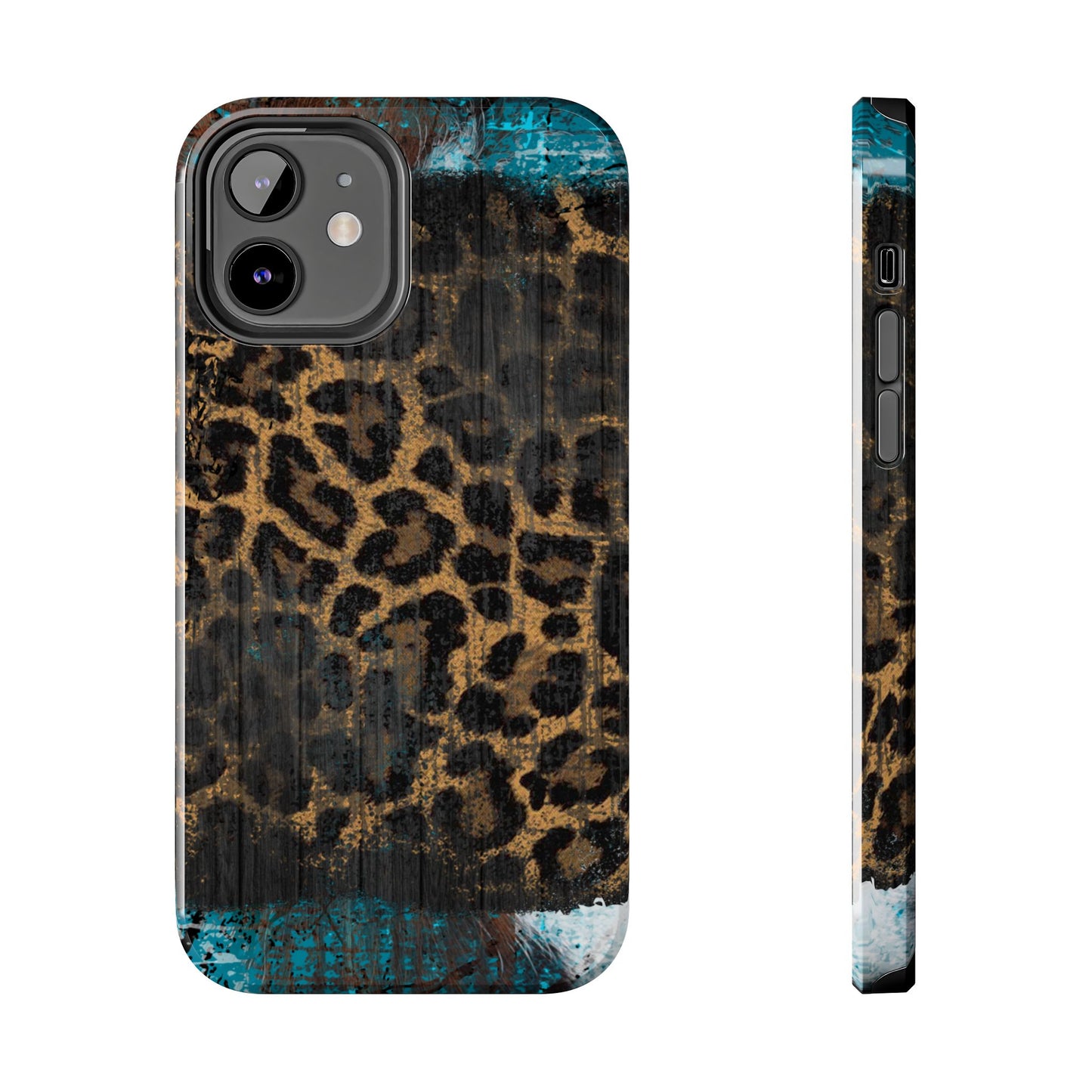 Boho Leopard and Turquoise Tough iPhone Case – Rustic Western Design with Dual-Layer Protection