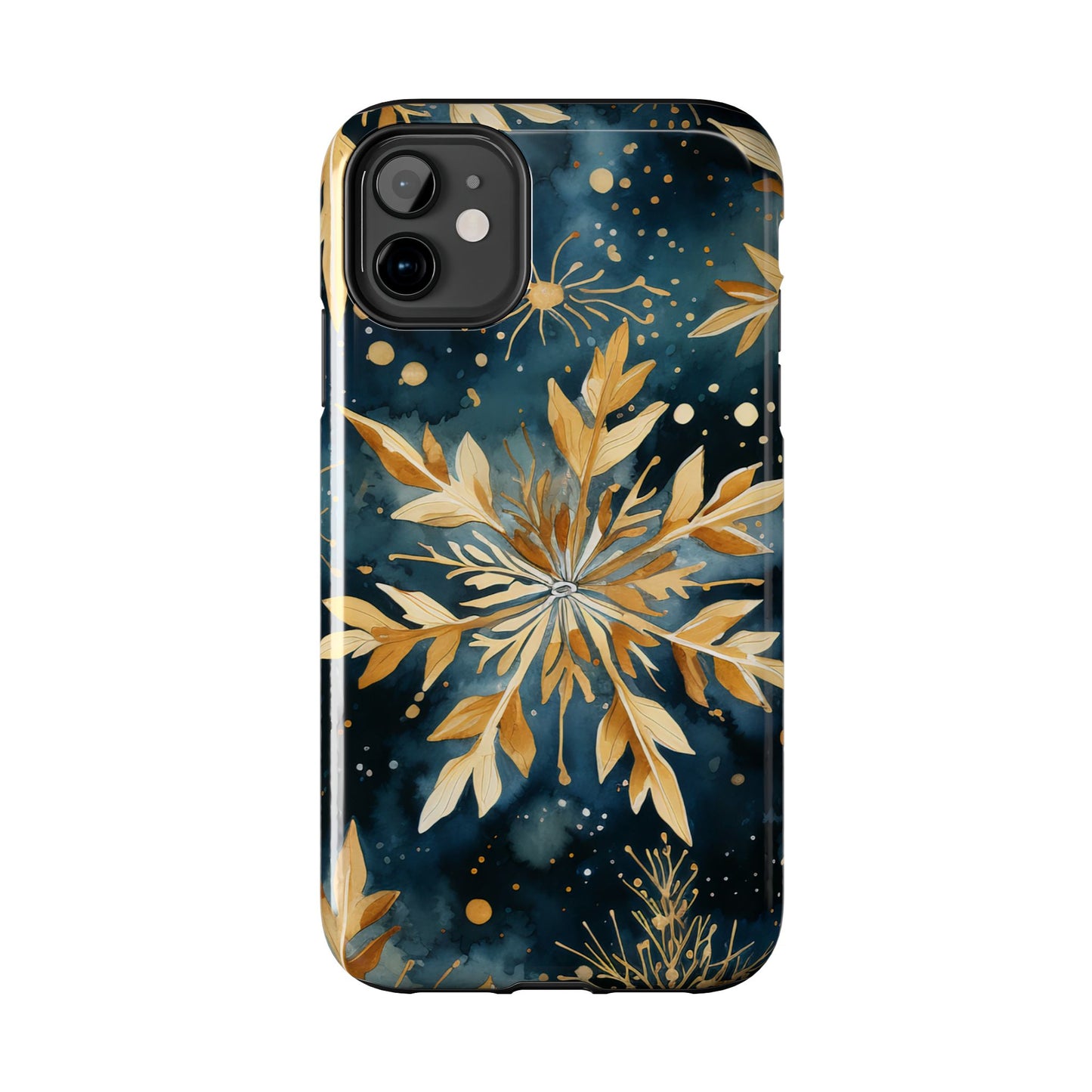 Gold Floral Snowflakes on Midnight Blue - iPhone Series Case