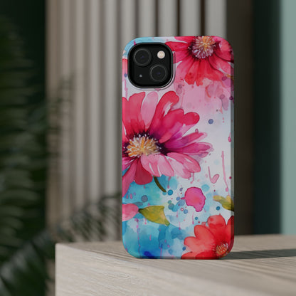 Vibrant Watercolor Red & Pink Floral - MagSafe iPhone Case