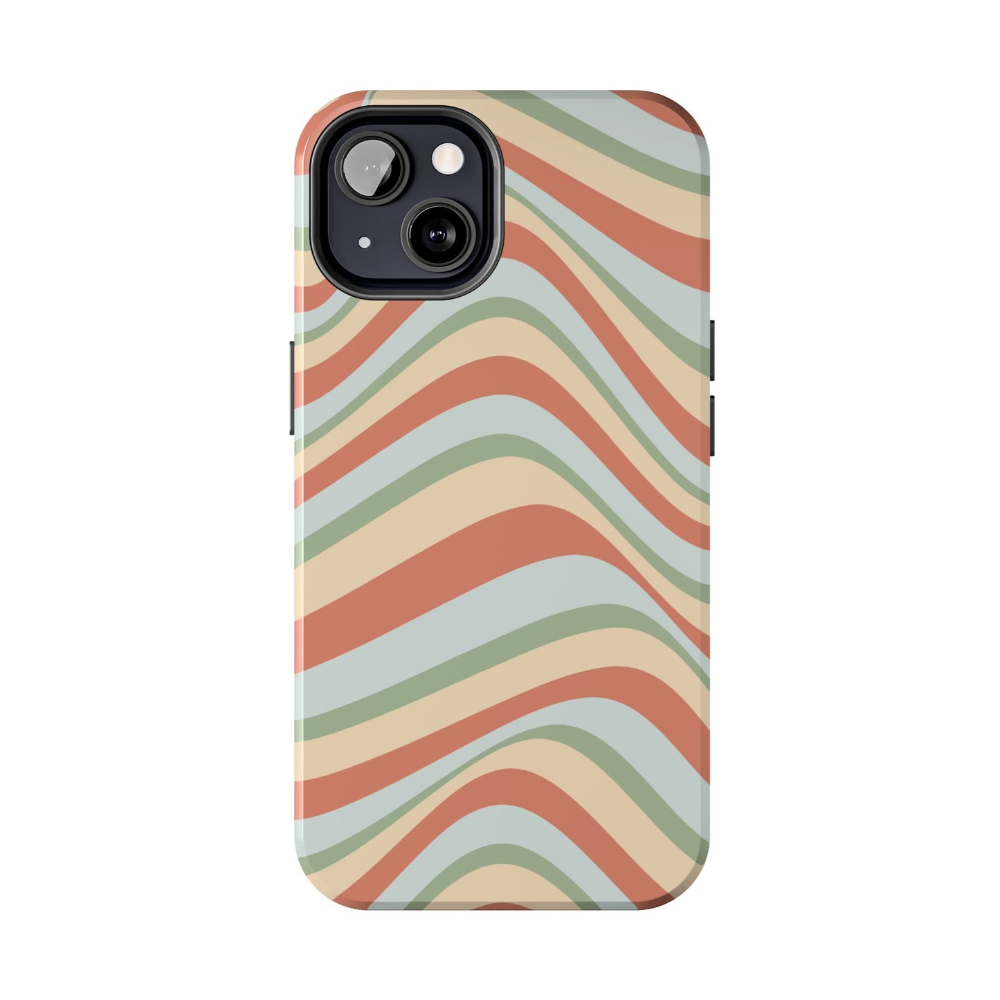 Vintage Earthy Waves iPhone Case – Retro 70s-Inspired in Warm Green, Cream, and Rust