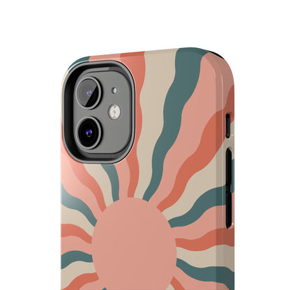 Retro Sunburst iPhone Case – Bold 70s-Inspired Waves in Coral, Teal, and Cream