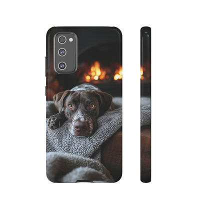 Cozy German Shorthaired Pointer Samsung Galaxy Case – Rustic Fireplace Protective Cover