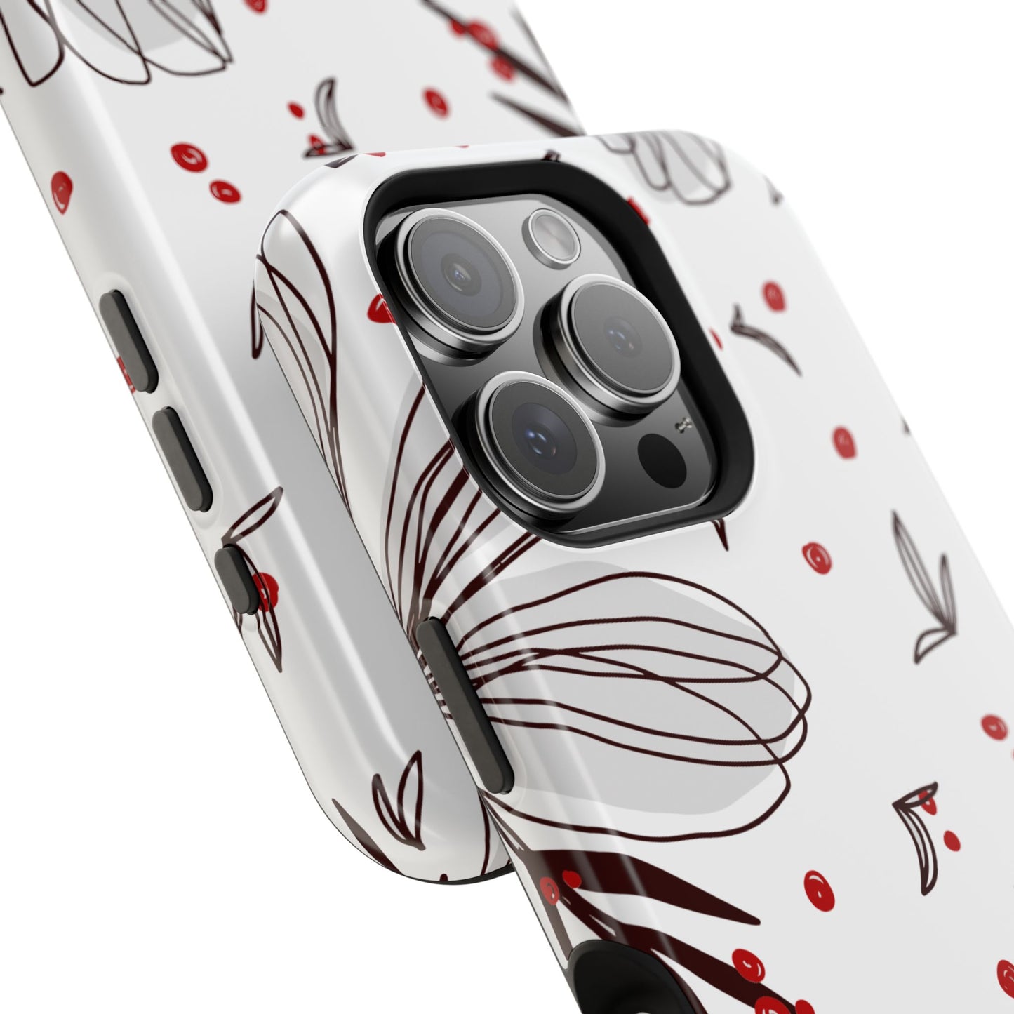 Minimalist Line Art Floral Tough MagSafe iPhone Case – Bold Red and Black Design, Shockproof Protection