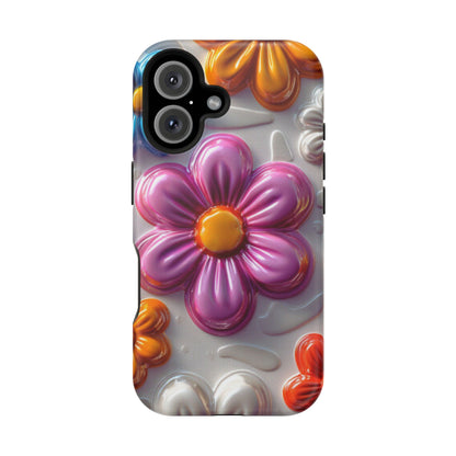 Glossy 3D Floral MagSafe iPhone Case – Colorful Flower Pattern, Durable Protection