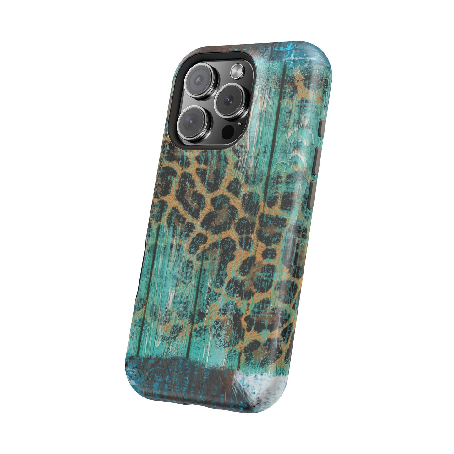 Turquoise Rustic Leopard Wood - MagSafe  iPhone Series Case