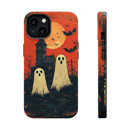 Haunted House & Ghosts MagSafe iPhone Case – Spooky Halloween Full Moon Design