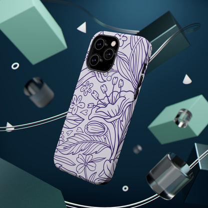 Lavender Floral Line Art Tough MagSafe iPhone Case – Minimalist Botanical Design with Dual-Layer Protection