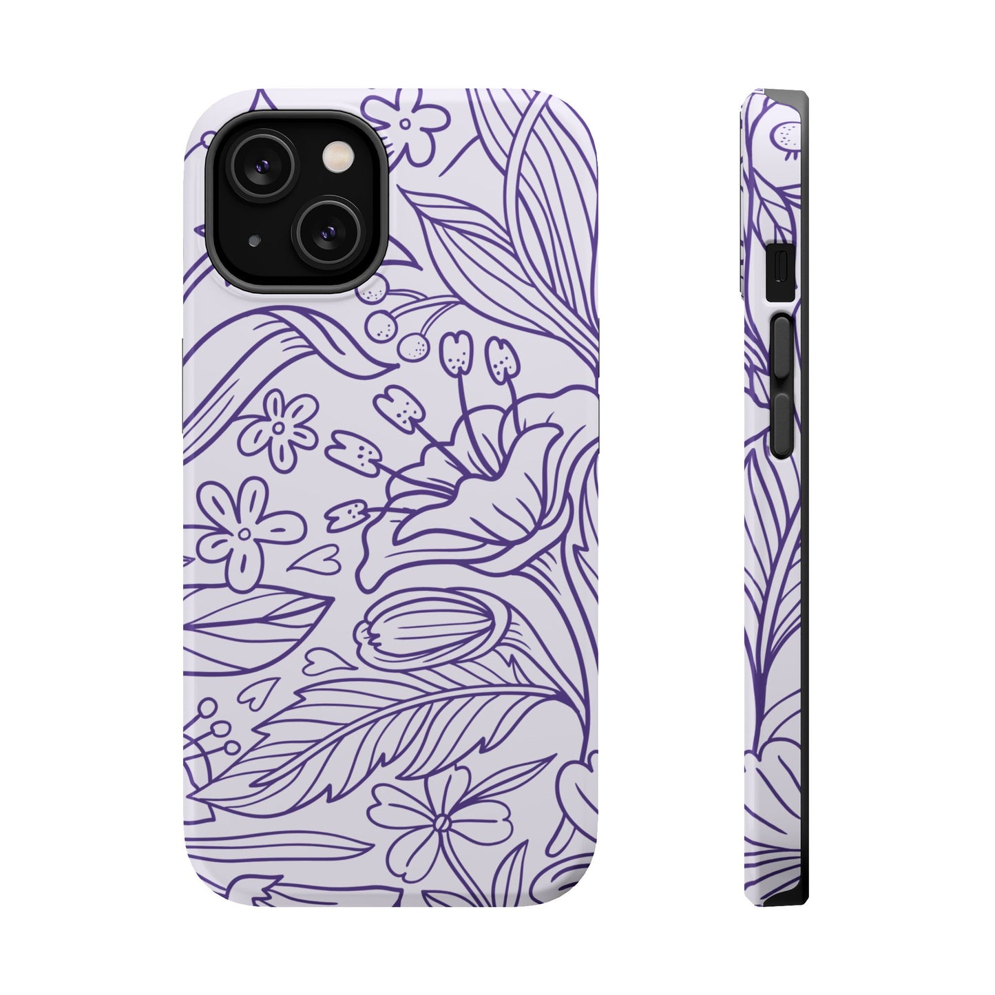 Lavender Floral Line Art Tough MagSafe iPhone Case – Minimalist Botanical Design with Dual-Layer Protection