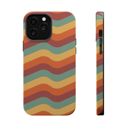 Retro Vibe Wavy Stripes MagSafe iPhone Case – 70s-Inspired in Teal, Orange, and Rust