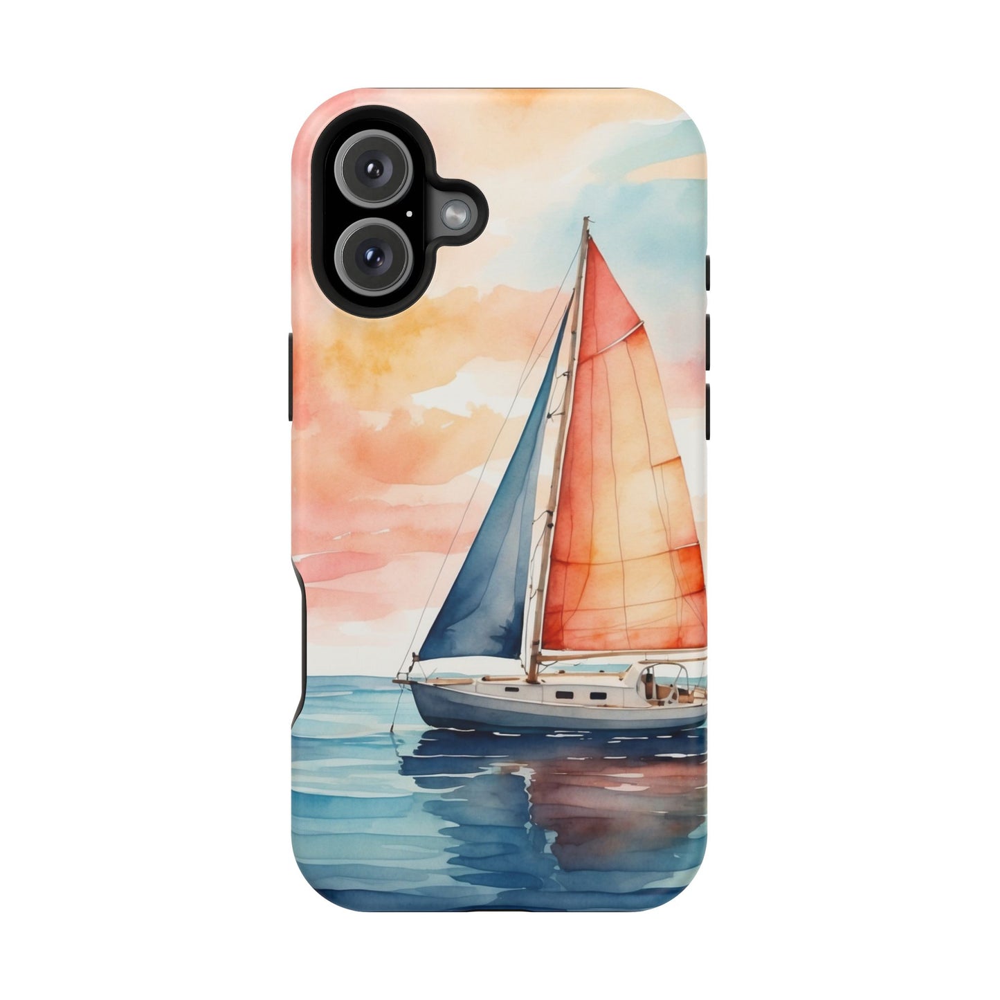 Sunset Sail MagSafe iPhone Case – Watercolor Sailboat and Sky Design