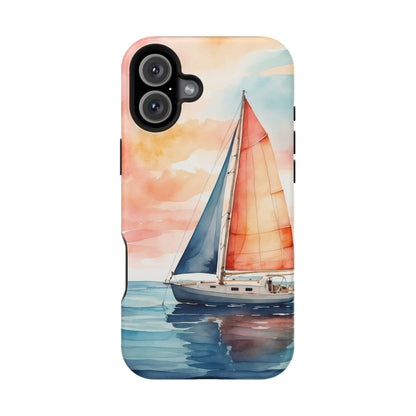 Sunset Sail MagSafe iPhone Case – Watercolor Sailboat and Sky Design