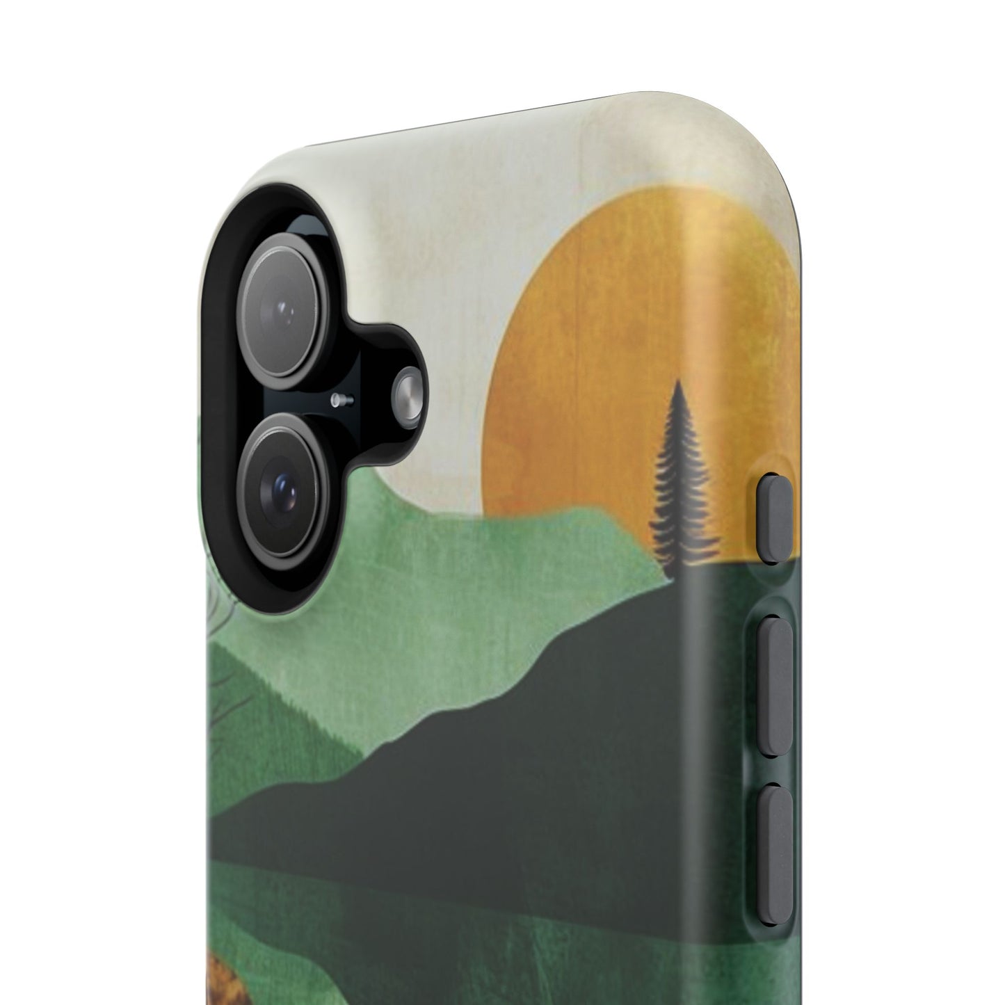 Retro Mountain Sunrise MagSafe iPhone Case – Minimalist Landscape Design, Dual-Layer Protection