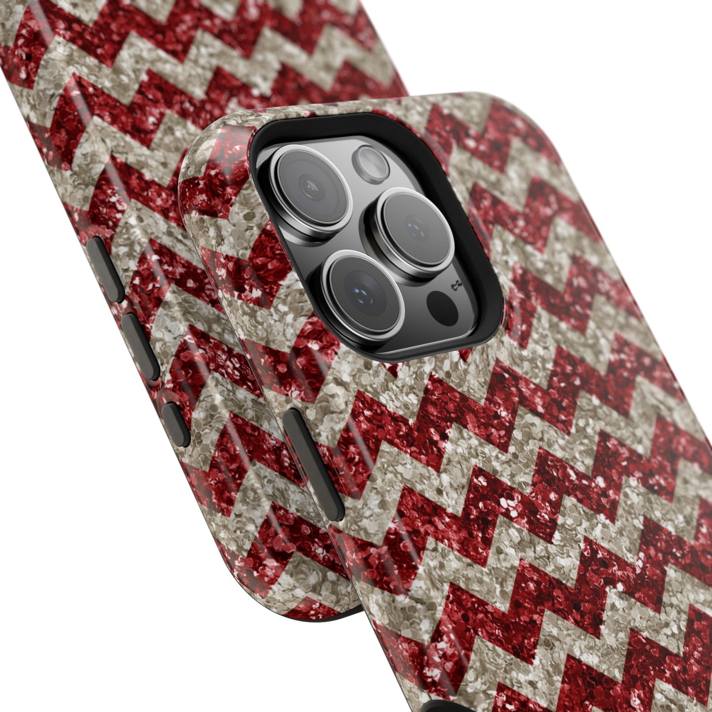 Sparkling Red & White Chevron – Glitter Illusion MagSafe iPhone Case