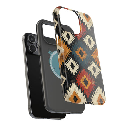 Rustic Tribal Sunburst Tough MagSafe iPhone Case – Vibrant Geometric Design, Dual-Layer Protection