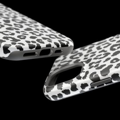 Monochrome Leopard Print Tough MagSafe iPhone Case – Classic Black and White Design with Dual-Layer Protection