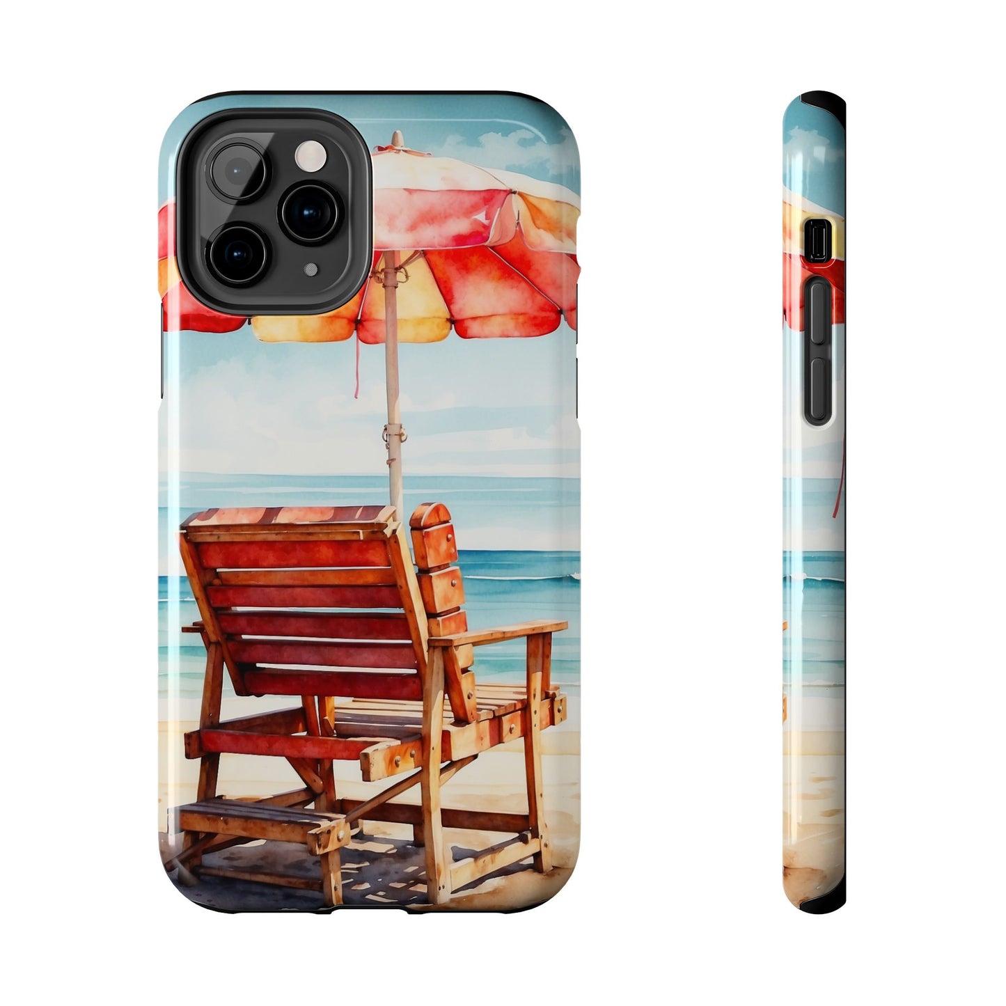 Beachfront Sunset Lounge iPhone Case – Vibrant Watercolor Design